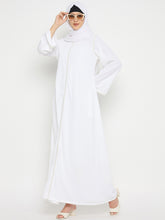 White Embroidery Abaya with Black Hijab